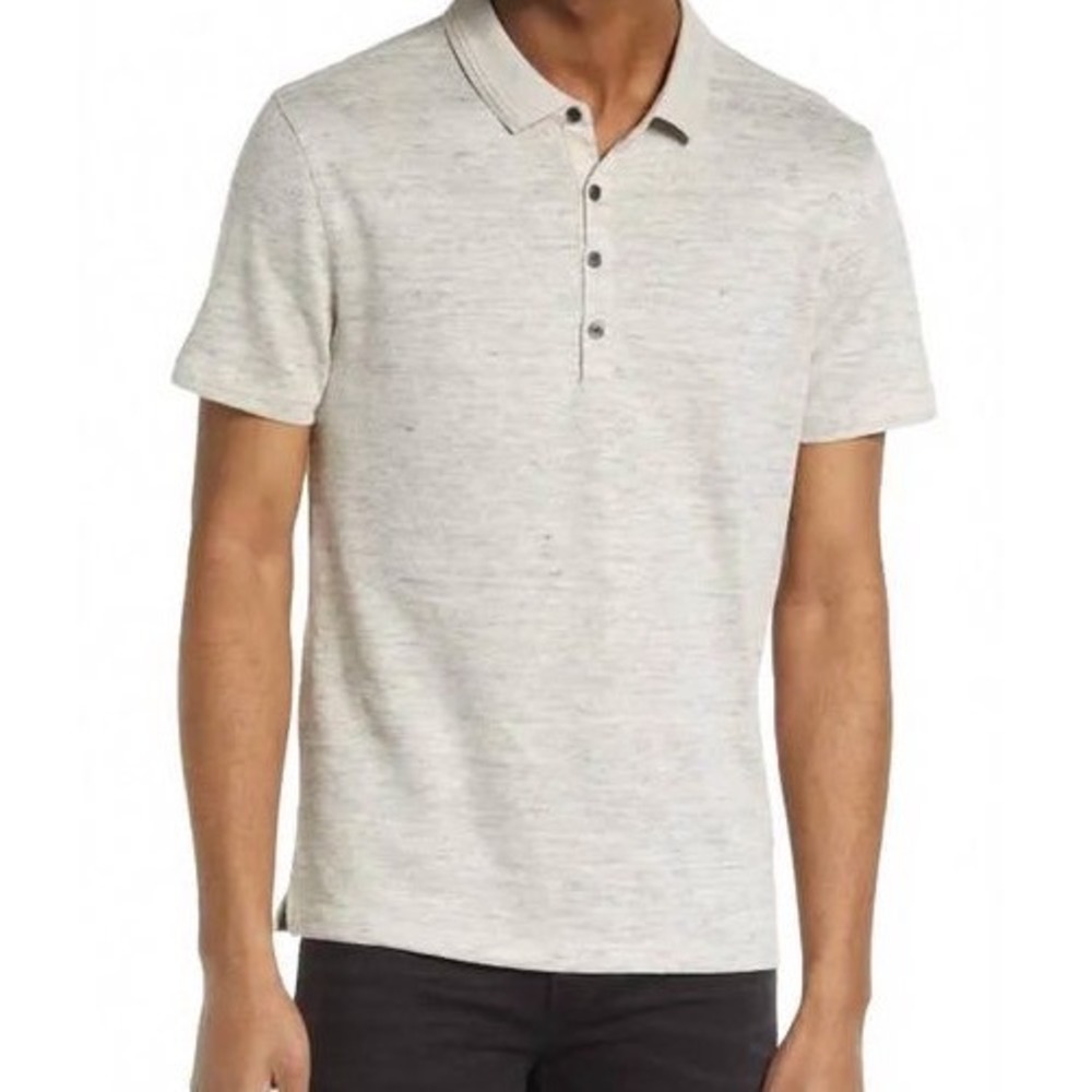 John Varvatos Linen Polo Shirt Mens Medium Gray Quiet Luxury Old Money Preppy